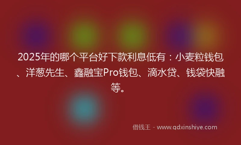2025年的哪个平台好下款利息低有：小麦粒钱包、洋葱先生、鑫融宝Pro钱包、滴水贷、钱袋快融等。