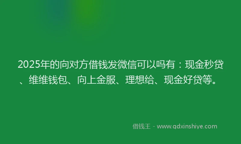 2025年的向对方借钱发微信可以吗有：现金秒贷、维维钱包、向上金服、理想给、现金好贷等。