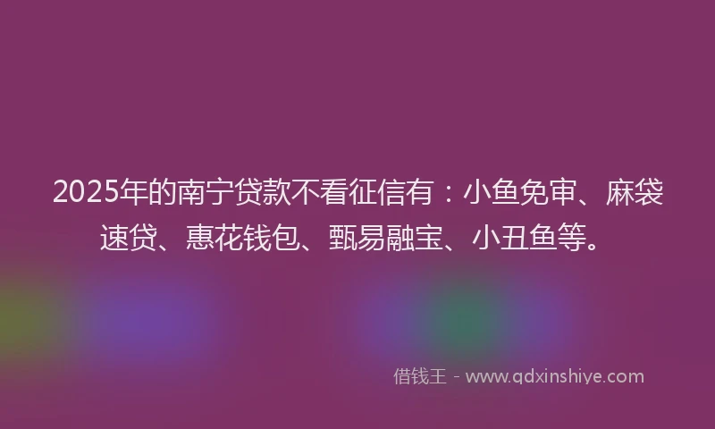 2025年的南宁贷款不看征信有：小鱼免审、麻袋速贷、惠花钱包、甄易融宝、小丑鱼等。