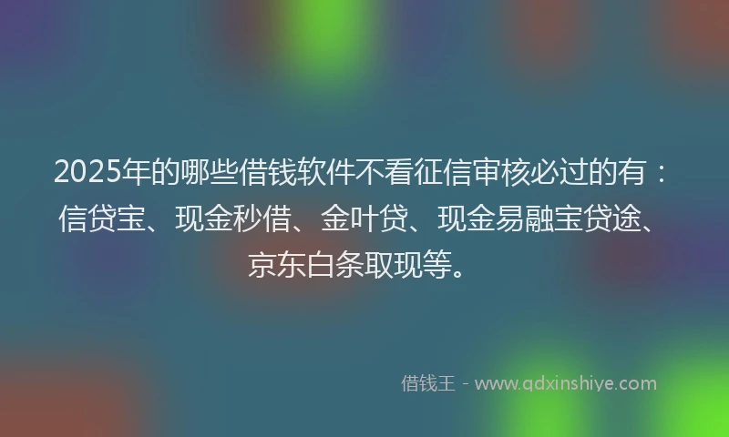 2025年的哪些借钱软件不看征信审核必过的有：信贷宝、现金秒借、金叶贷、现金易融宝贷途、京东白条取现等。
