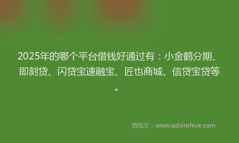 2025年的哪个平台借钱好通过有：小金鹤分期、即刻贷、闪贷宝速融宝、匠也商城、信贷宝贷等。