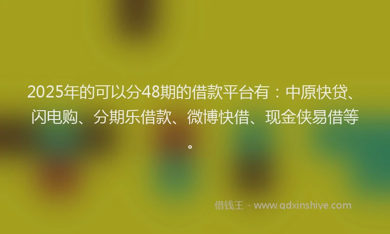 2025年的可以分48期的借款平台有：中原快贷、闪电购、分期乐借款、微博快借、现金侠易借等。