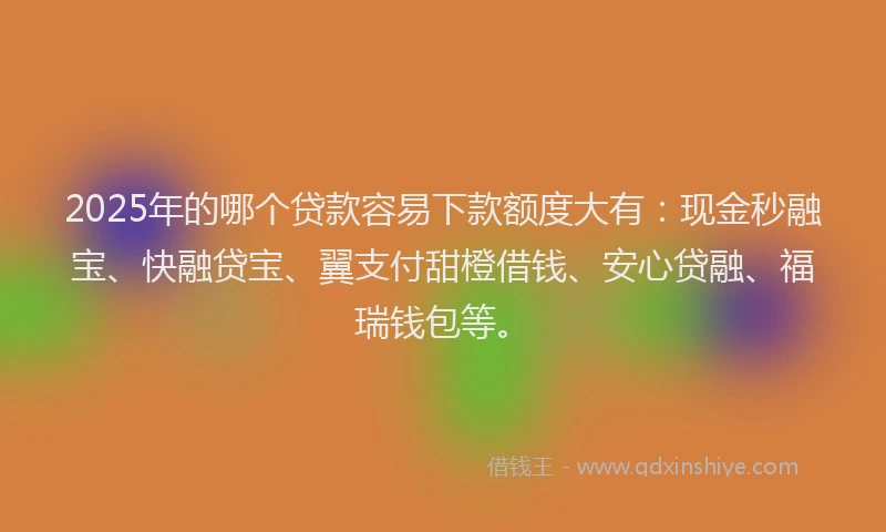 2025年的哪个贷款容易下款额度大有：现金秒融宝、快融贷宝、翼支付甜橙借钱、安心贷融、福瑞钱包等。
