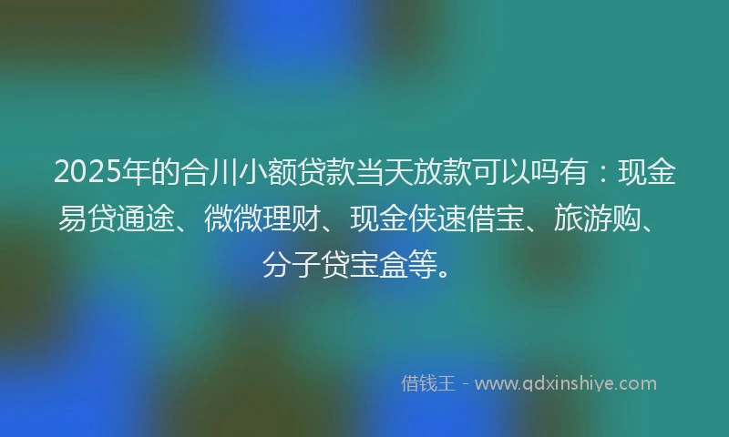 2025年的合川小额贷款当天放款可以吗有：现金易贷通途、微微理财、现金侠速借宝、旅游购、分子贷宝盒等。