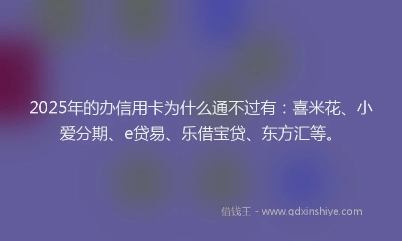 2025年的办信用卡为什么通不过有：喜米花、小爱分期、e贷易、乐借宝贷、东方汇等。