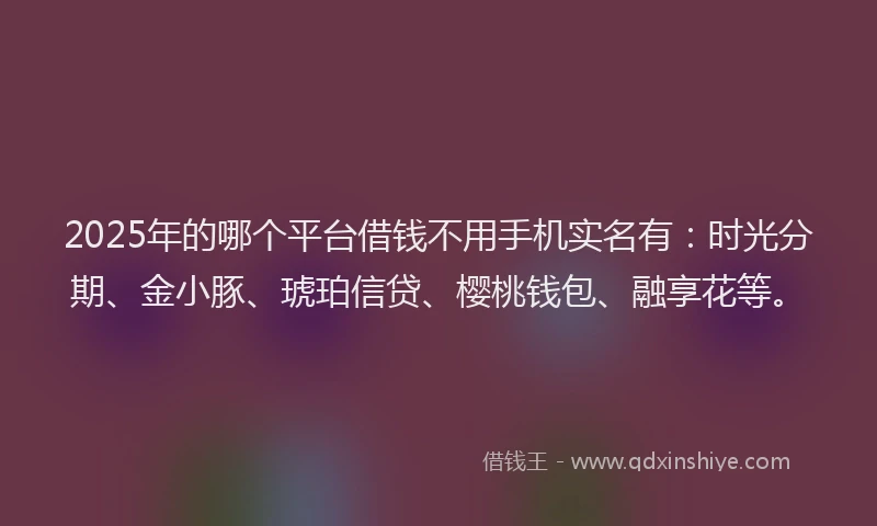 2025年的哪个平台借钱不用手机实名有：时光分期、金小豚、琥珀信贷、樱桃钱包、融享花等。