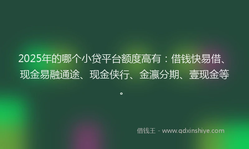 2025年的哪个小贷平台额度高有：借钱快易借、现金易融通途、现金侠行、金瀛分期、壹现金等。