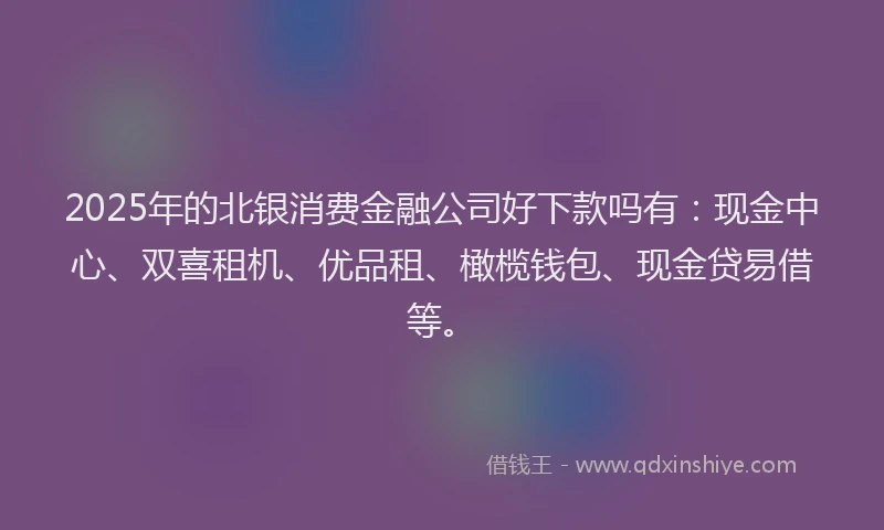 2025年的北银消费金融公司好下款吗有：现金中心、双喜租机、优品租、橄榄钱包、现金贷易借等。