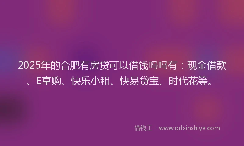 2025年的合肥有房贷可以借钱吗吗有：现金借款、E享购、快乐小租、快易贷宝、时代花等。