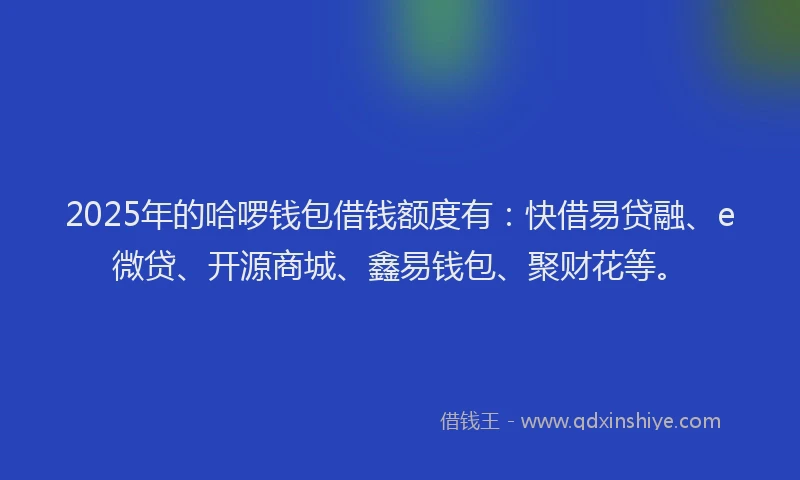 2025年的哈啰钱包借钱额度有：快借易贷融、e微贷、开源商城、鑫易钱包、聚财花等。