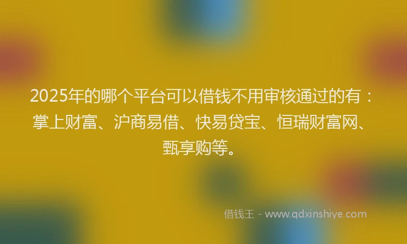 2025年的哪个平台可以借钱不用审核通过的有：掌上财富、沪商易借、快易贷宝、恒瑞财富网、甄享购等。