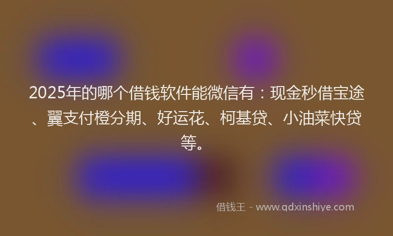 2025年的哪个借钱软件能微信有：现金秒借宝途、翼支付橙分期、好运花、柯基贷、小油菜快贷等。