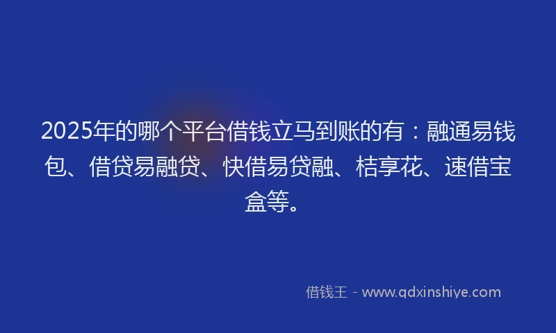 2025年的哪个平台借钱立马到账的有：融通易钱包、借贷易融贷、快借易贷融、桔享花、速借宝盒等。