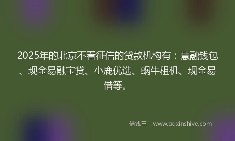 2025年的北京不看征信的贷款机构有：慧融钱包、现金易融宝贷、小鹿优选、蜗牛租机、现金易借等。