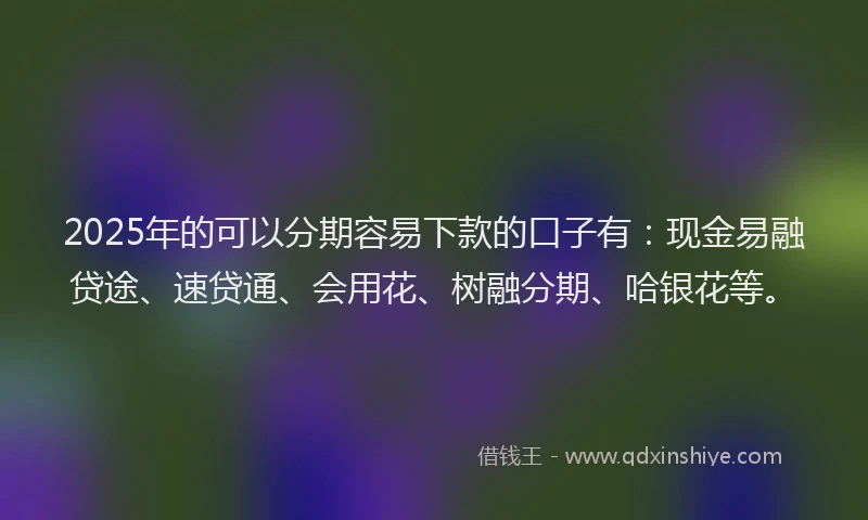 2025年的可以分期容易下款的口子有：现金易融贷途、速贷通、会用花、树融分期、哈银花等。