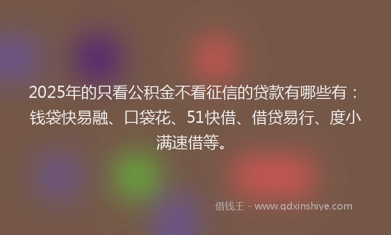 2025年的只看公积金不看征信的贷款有哪些有：钱袋快易融、口袋花、51快借、借贷易行、度小满速借等。