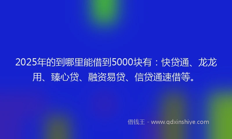 2025年的到哪里能借到5000块有：快贷通、龙龙用、臻心贷、融资易贷、信贷通速借等。