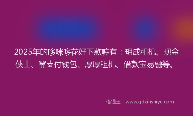 2025年的哆咪哆花好下款嘛有：玥成租机、现金侠士、翼支付钱包、厚厚租机、借款宝易融等。