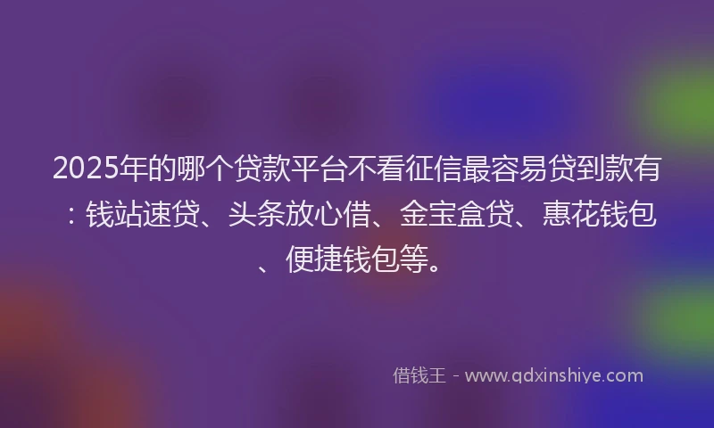 2025年的哪个贷款平台不看征信最容易贷到款有：钱站速贷、头条放心借、金宝盒贷、惠花钱包、便捷钱包等。