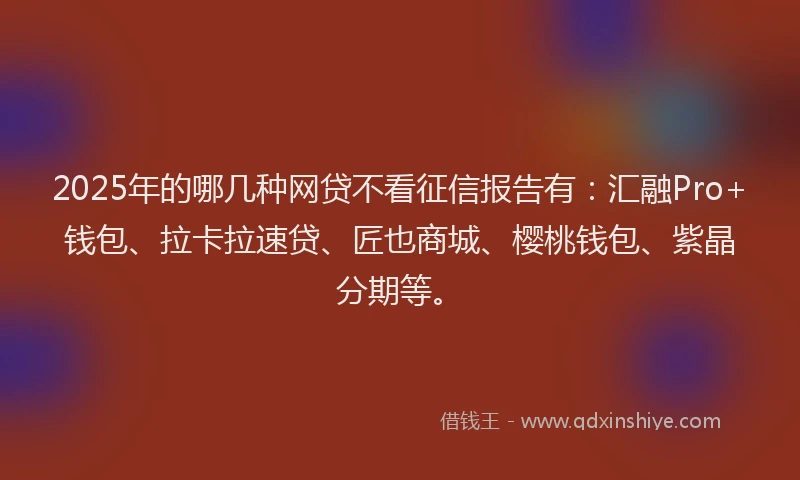 2025年的哪几种网贷不看征信报告有：汇融Pro+钱包、拉卡拉速贷、匠也商城、樱桃钱包、紫晶分期等。