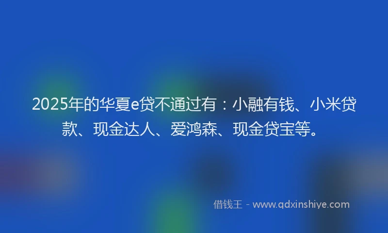 2025年的华夏e贷不通过有：小融有钱、小米贷款、现金达人、爱鸿森、现金贷宝等。