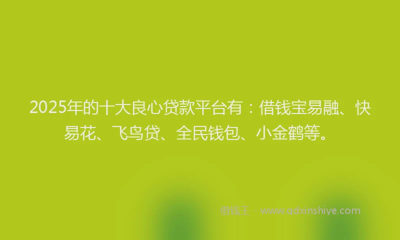 2025年的十大良心贷款平台有：借钱宝易融、快易花、飞鸟贷、全民钱包、小金鹤等。