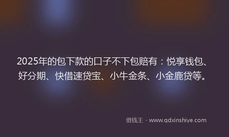 2025年的包下款的口子不下包赔有：悦享钱包、好分期、快借速贷宝、小牛金条、小金鹿贷等。