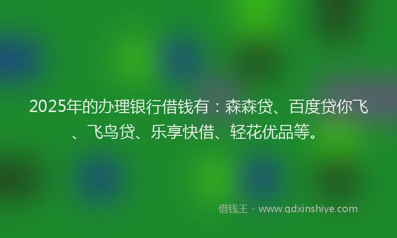 2025年的办理银行借钱有：森森贷、百度贷你飞、飞鸟贷、乐享快借、轻花优品等。