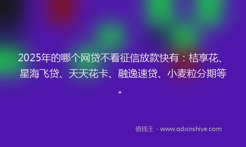 2025年的哪个网贷不看征信放款快有：桔享花、星海飞贷、天天花卡、融逸速贷、小麦粒分期等。
