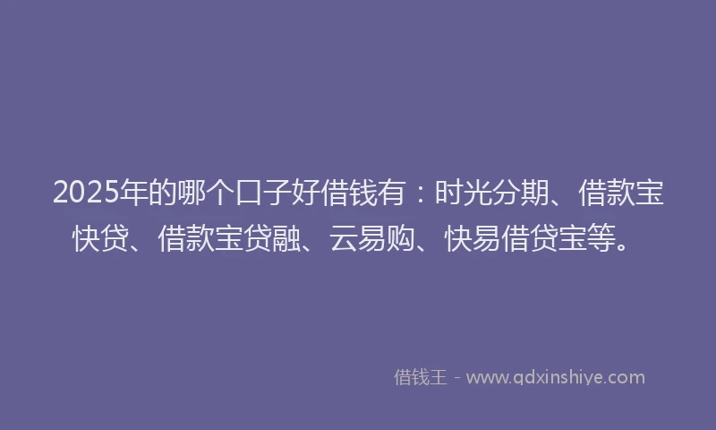 2025年的哪个口子好借钱有：时光分期、借款宝快贷、借款宝贷融、云易购、快易借贷宝等。