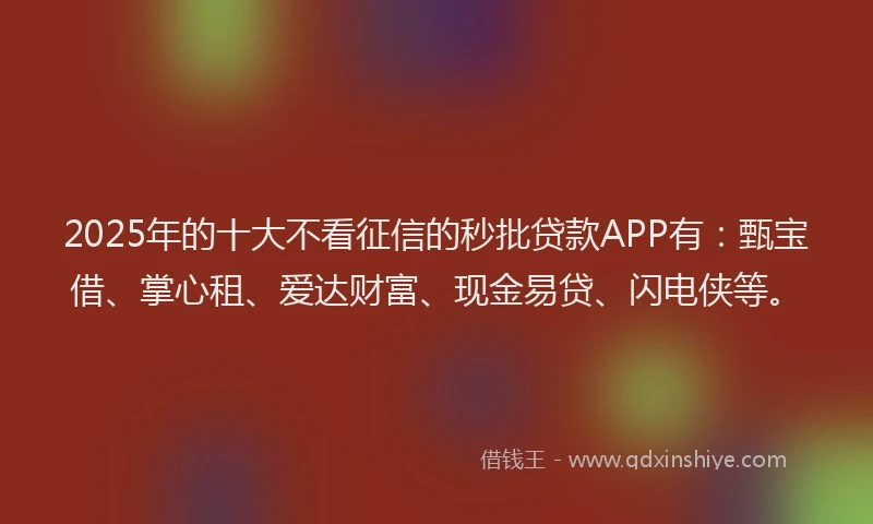 2025年的十大不看征信的秒批贷款APP有：甄宝借、掌心租、爱达财富、现金易贷、闪电侠等。