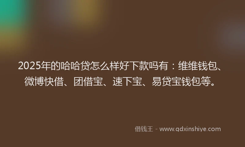 2025年的哈哈贷怎么样好下款吗有：维维钱包、微博快借、团借宝、速下宝、易贷宝钱包等。