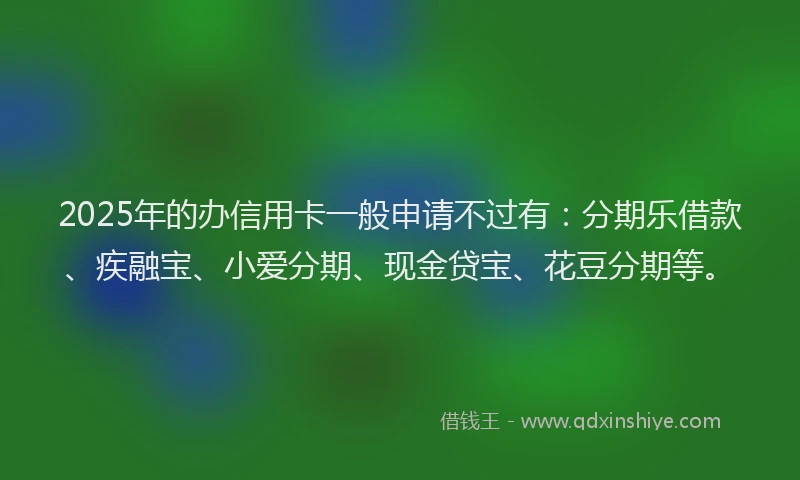 2025年的办信用卡一般申请不过有：分期乐借款、疾融宝、小爱分期、现金贷宝、花豆分期等。