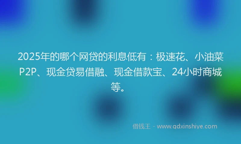 2025年的哪个网贷的利息低有：极速花、小油菜P2P、现金贷易借融、现金借款宝、24小时商城等。