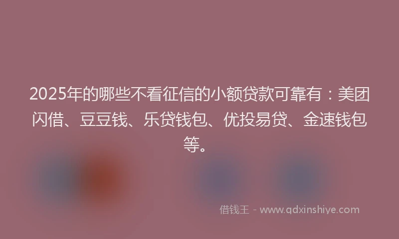2025年的哪些不看征信的小额贷款可靠有：美团闪借、豆豆钱、乐贷钱包、优投易贷、金速钱包等。