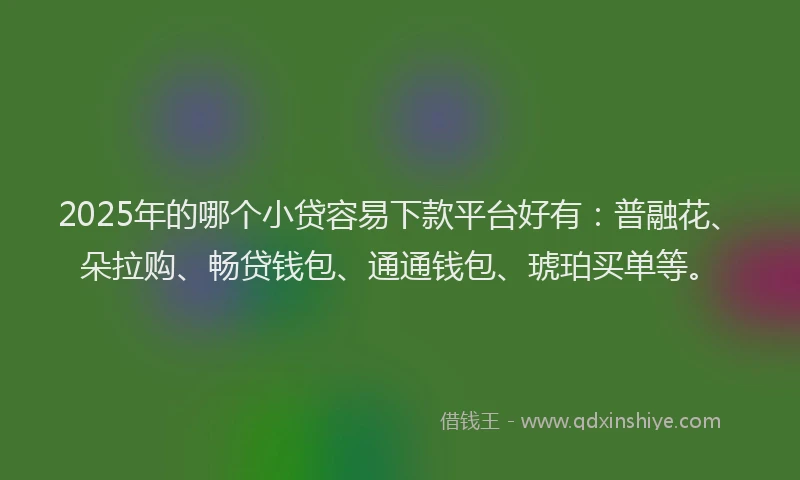 2025年的哪个小贷容易下款平台好有：普融花、朵拉购、畅贷钱包、通通钱包、琥珀买单等。