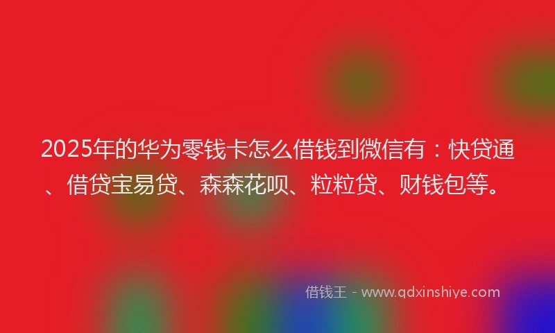 2025年的华为零钱卡怎么借钱到微信有：快贷通、借贷宝易贷、森森花呗、粒粒贷、财钱包等。