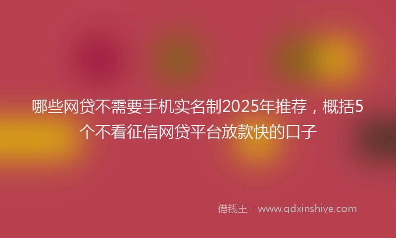 哪些网贷不需要手机实名制2025年推荐，概括5个不看征信网贷平台放款快的口子