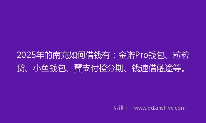 2025年的南充如何借钱有：金诺Pro钱包、粒粒贷、小鱼钱包、翼支付橙分期、钱速借融途等。