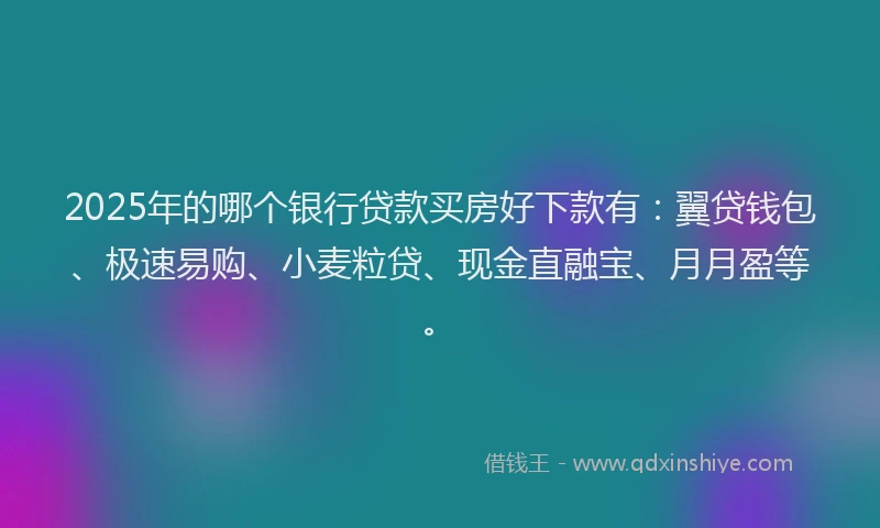 2025年的哪个银行贷款买房好下款有：翼贷钱包、极速易购、小麦粒贷、现金直融宝、月月盈等。