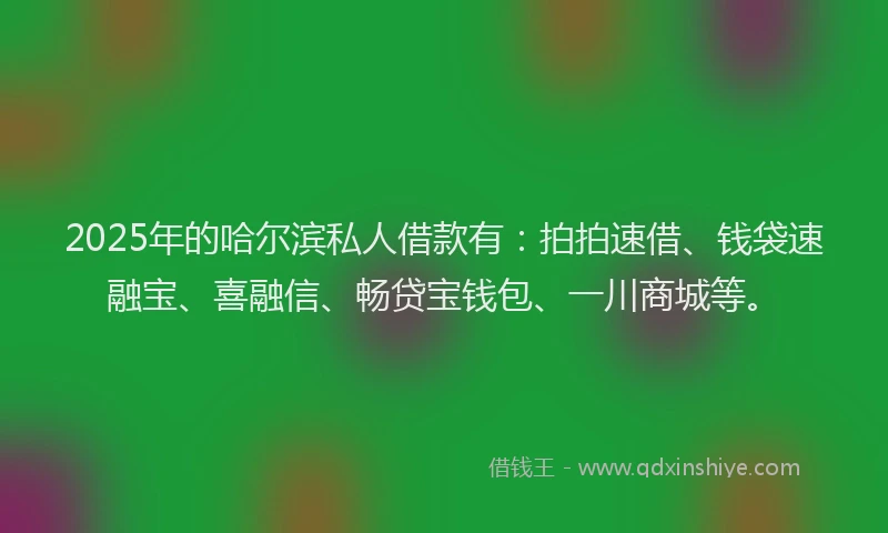 2025年的哈尔滨私人借款有：拍拍速借、钱袋速融宝、喜融信、畅贷宝钱包、一川商城等。