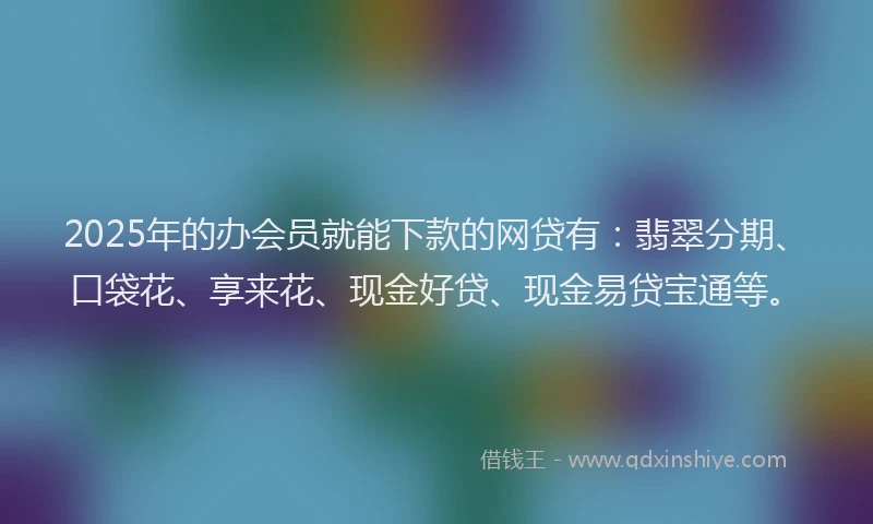 2025年的办会员就能下款的网贷有：翡翠分期、口袋花、享来花、现金好贷、现金易贷宝通等。