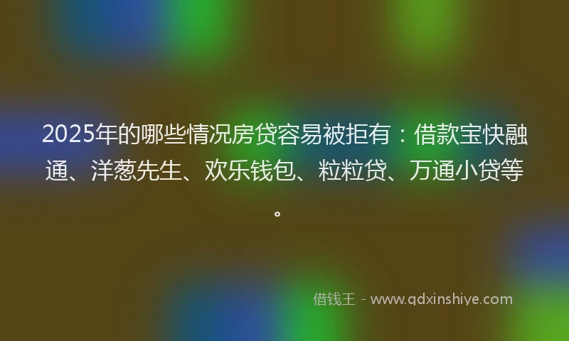 2025年的哪些情况房贷容易被拒有：借款宝快融通、洋葱先生、欢乐钱包、粒粒贷、万通小贷等。