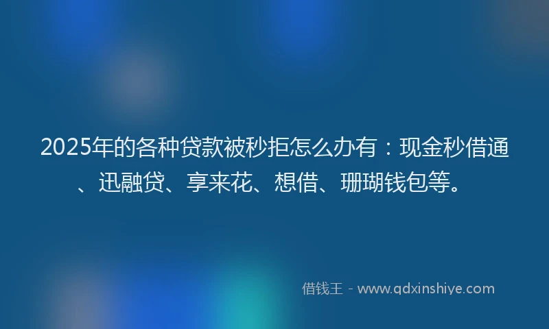 2025年的各种贷款被秒拒怎么办有：现金秒借通、迅融贷、享来花、想借、珊瑚钱包等。