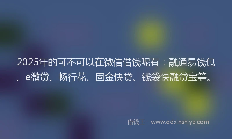 2025年的可不可以在微信借钱呢有：融通易钱包、e微贷、畅行花、固金快贷、钱袋快融贷宝等。