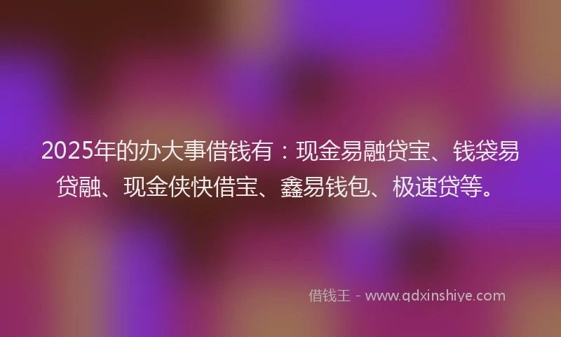 2025年的办大事借钱有：现金易融贷宝、钱袋易贷融、现金侠快借宝、鑫易钱包、极速贷等。