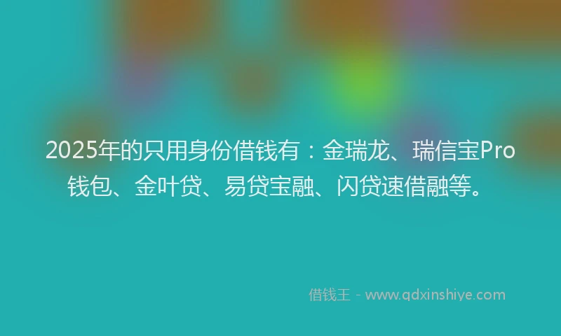 2025年的只用身份借钱有：金瑞龙、瑞信宝Pro钱包、金叶贷、易贷宝融、闪贷速借融等。