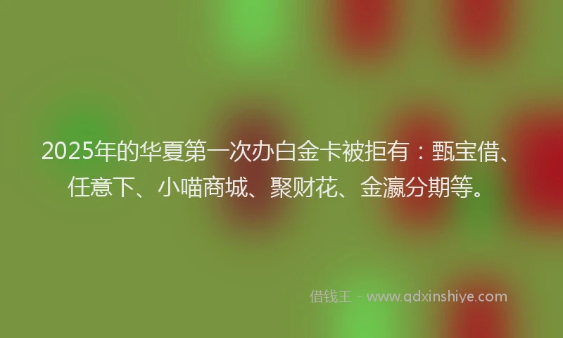 2025年的华夏第一次办白金卡被拒有：甄宝借、任意下、小喵商城、聚财花、金瀛分期等。