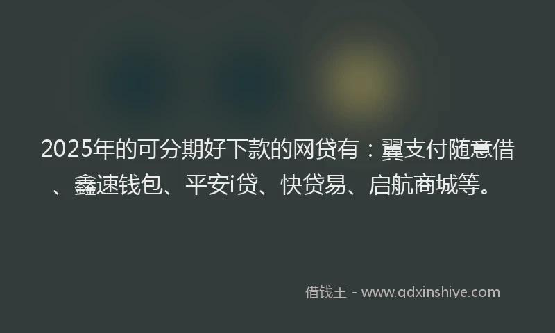 2025年的可分期好下款的网贷有：翼支付随意借、鑫速钱包、平安i贷、快贷易、启航商城等。