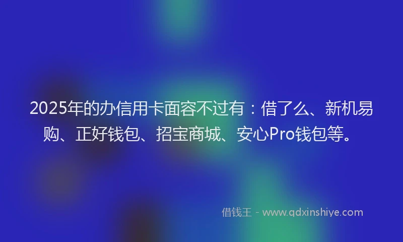 2025年的办信用卡面容不过有：借了么、新机易购、正好钱包、招宝商城、安心Pro钱包等。